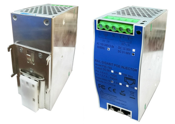 DIN-Rail Industrial 10G 90W 802.3bt PoE++ инжектор с двойным входом питания AC+DC