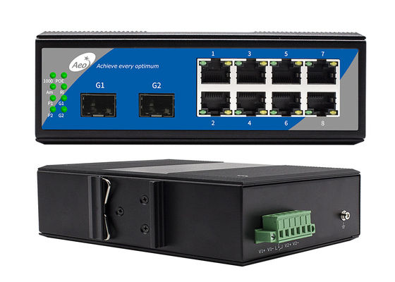 Полный переключатель POE волокна гигабита, 2 порт переключателя 8 SFP Fanless POE