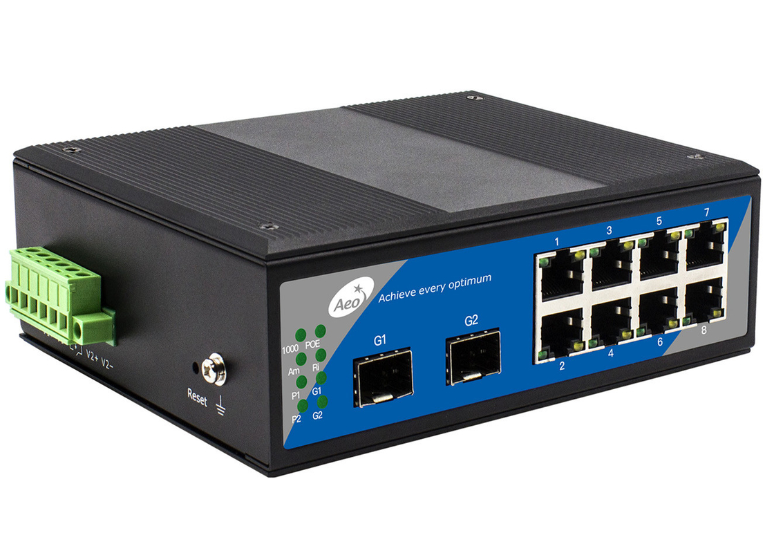 переключатель полного гигабита 10-port промышленный автономный с 8 RJ45 и 2 портами SFP