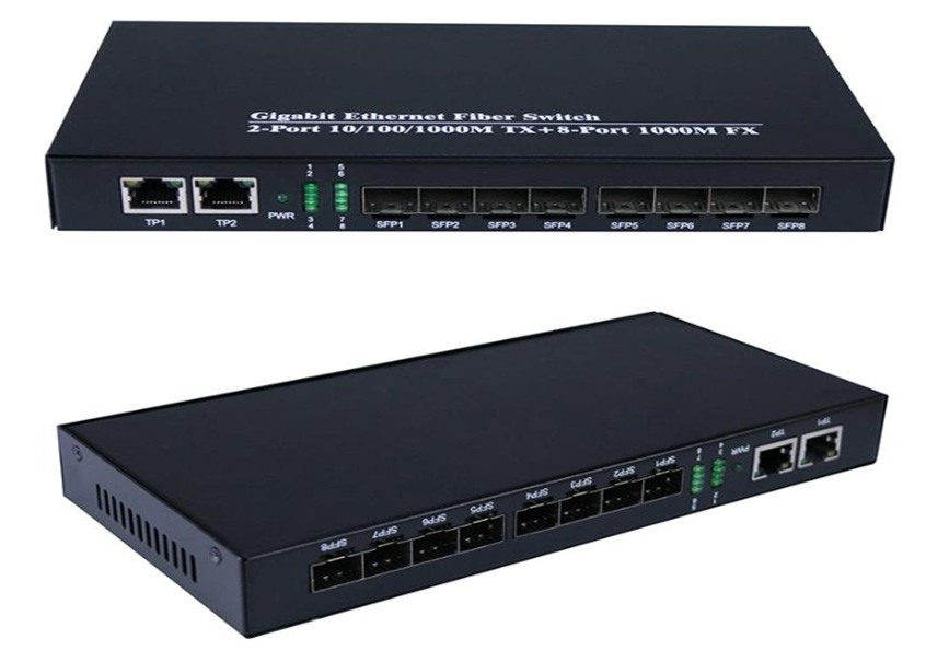 Гигабитный Ethernet Fiber Switch 1.25Gbps 8 портов SFP и 2 порта RJ45